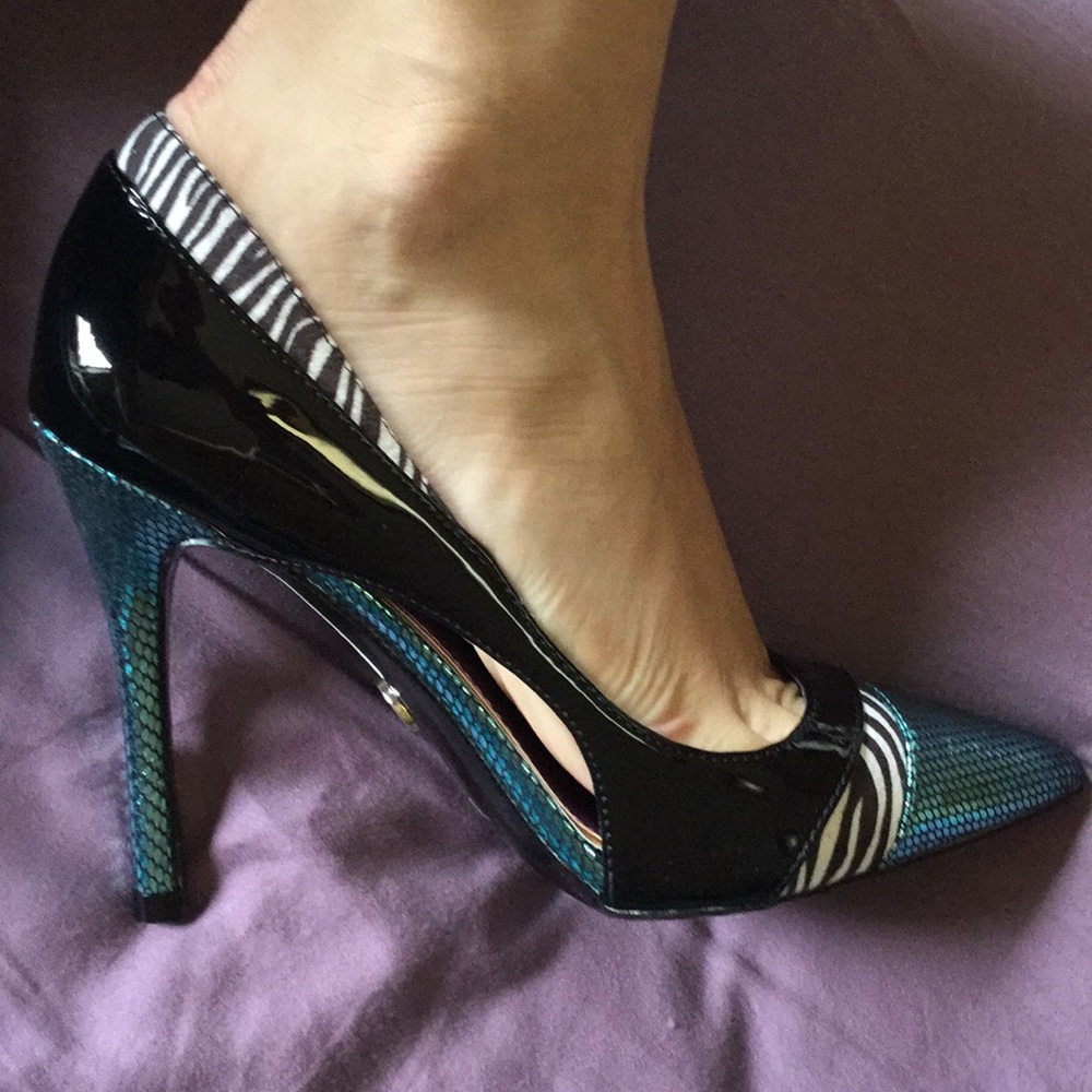 NWT River Island zebra metallic colorblock heels